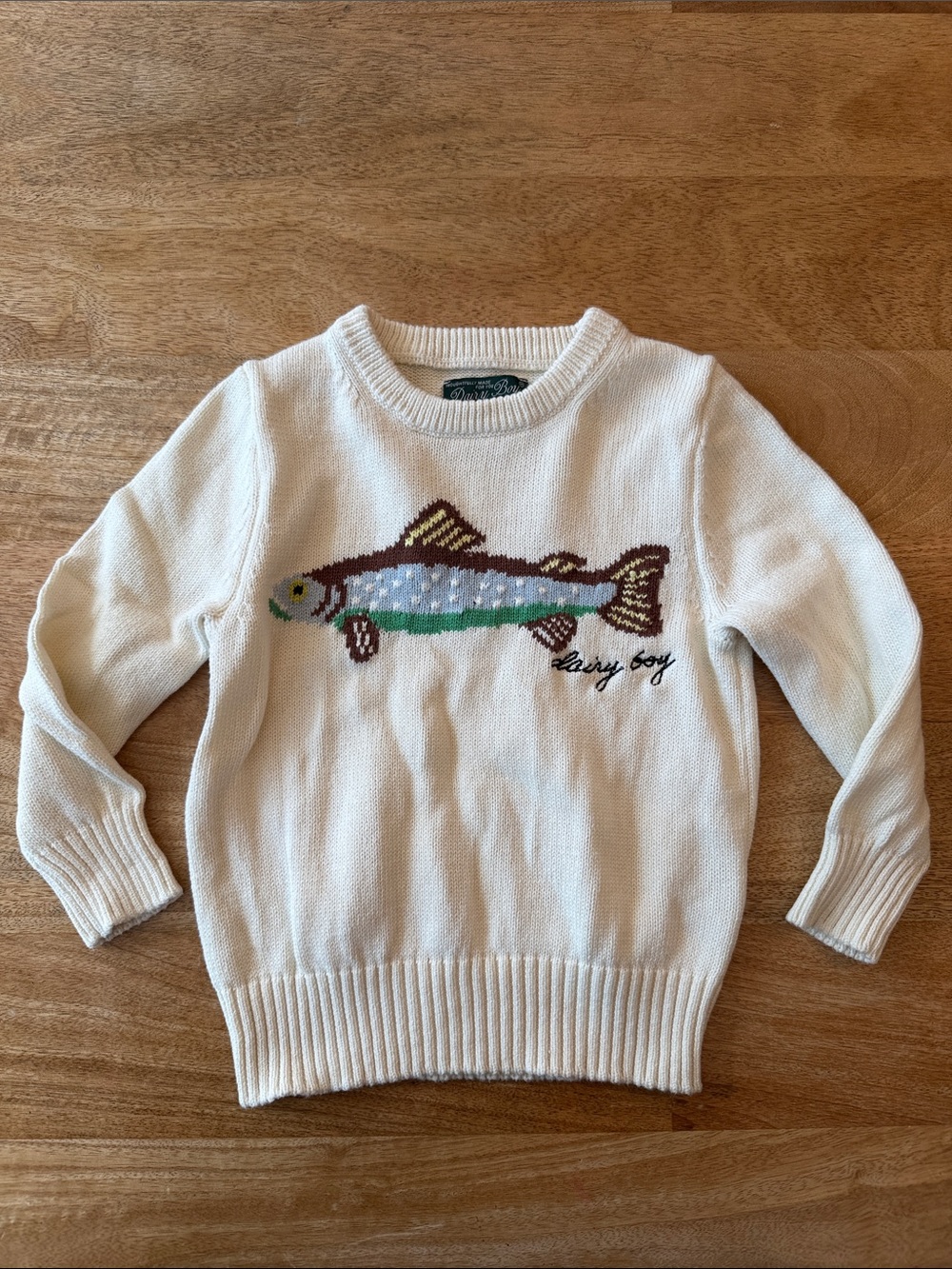 Dairy Boy Ivory Fish Crewneck Sweater for Kids